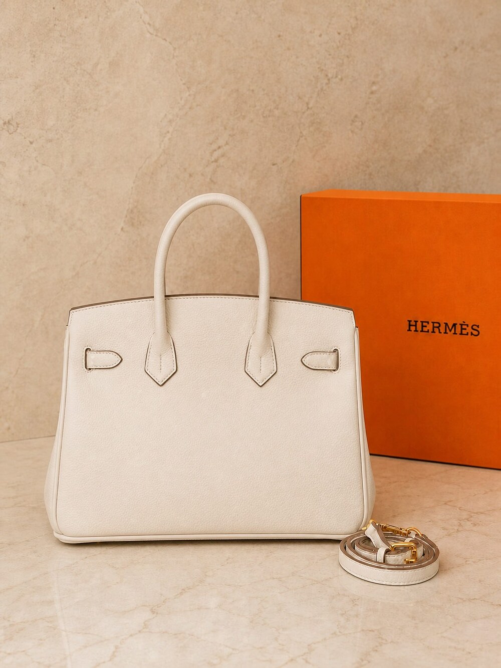 Hermes Nata Togo Leather Birkin Top Handle Bag with Gold Hardware - Picture 3 of 9
